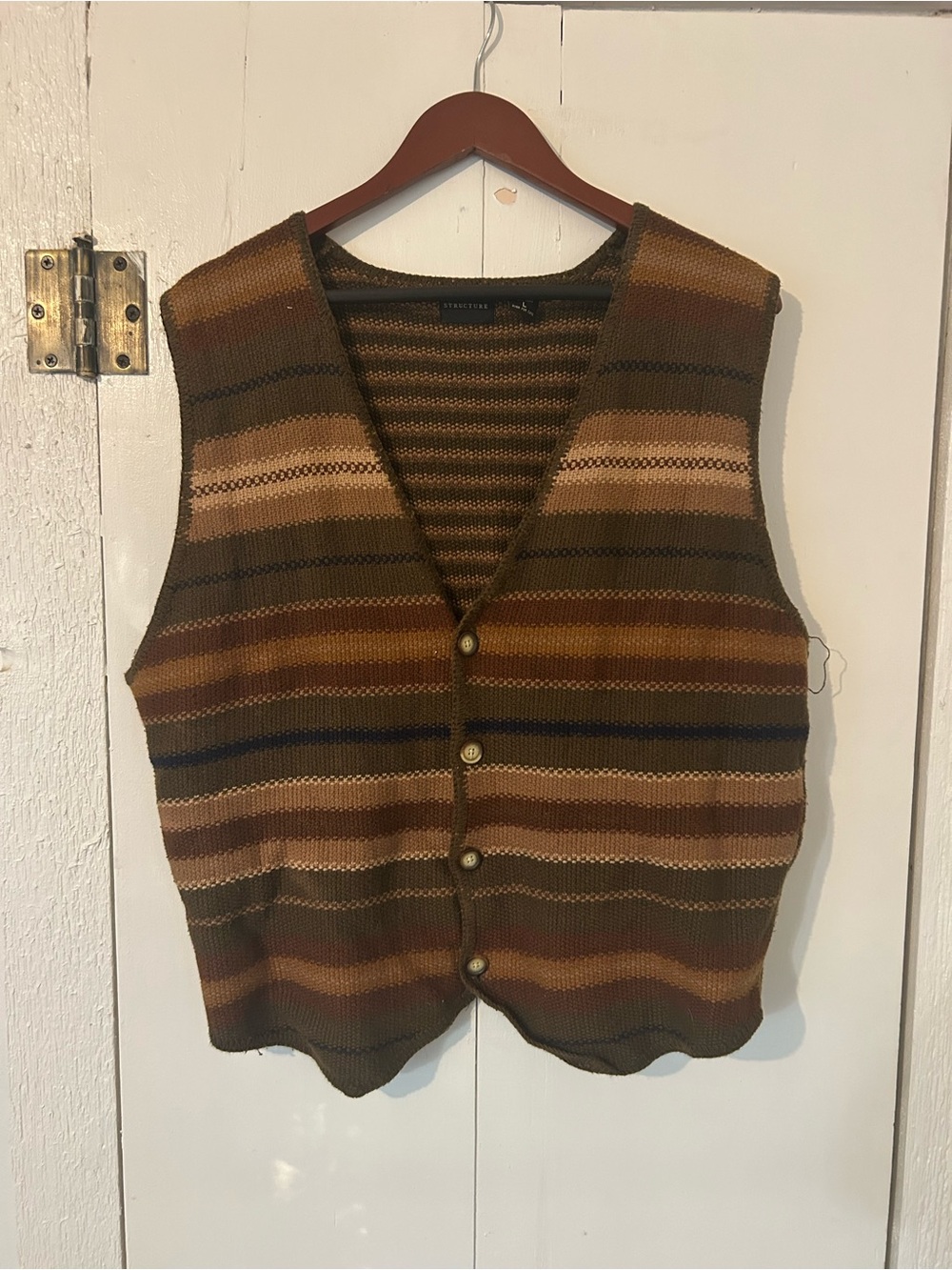 Structure Striped Knit Vest - Brown Multi